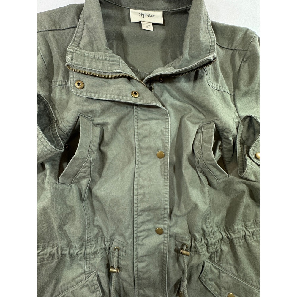 Style & Co Utility Jacket Women XL Green Cotton Field Anorak Military Coat - Picture 4 of 11